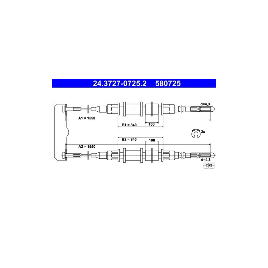 ATE 24.3727-0725.2 Hand Brake Cable