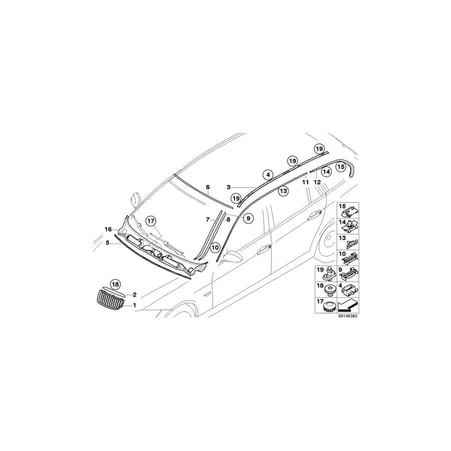 Genuine BMW 51137129667 E91 E91 Molding, Side Frame, Rear Left CHROM (Inc. 330xd, 318i & 323i) | ML Performance UK Car Parts