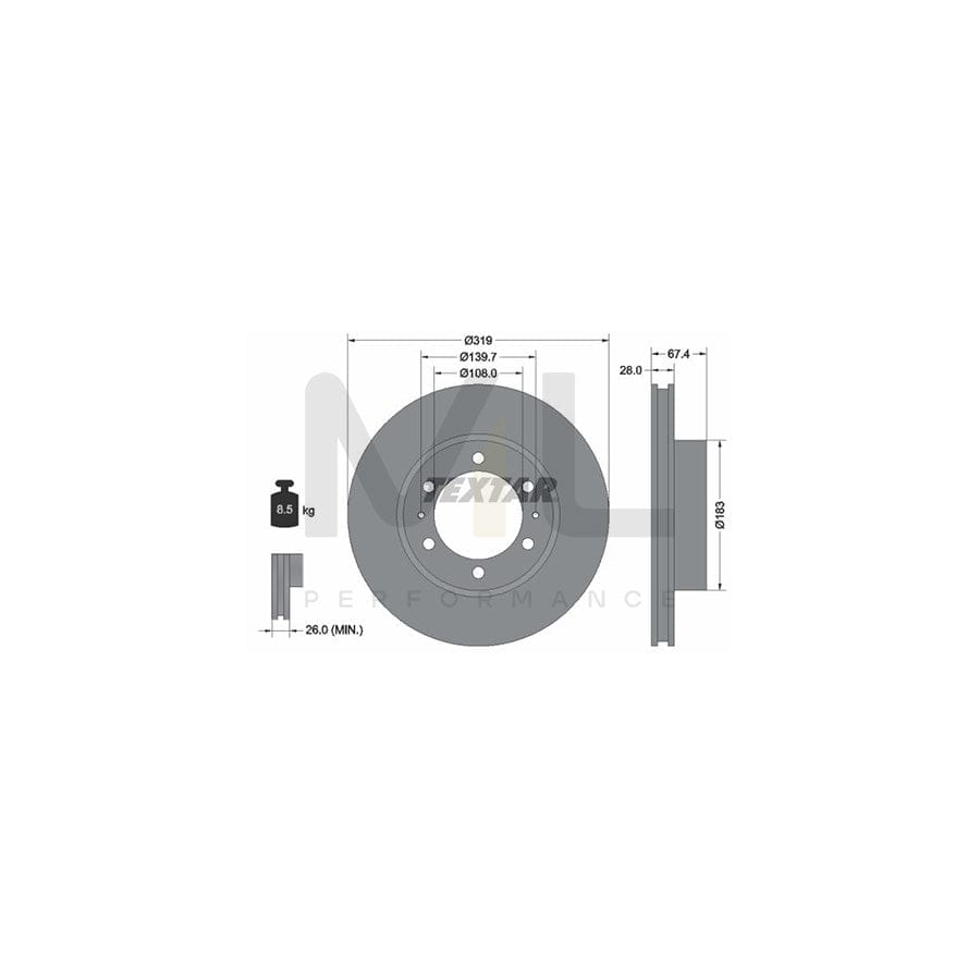 TEXTAR PRO 92274903 Brake Disc Internally Vented, Coated, without wheel hub, without wheel studs | ML Performance Car Parts