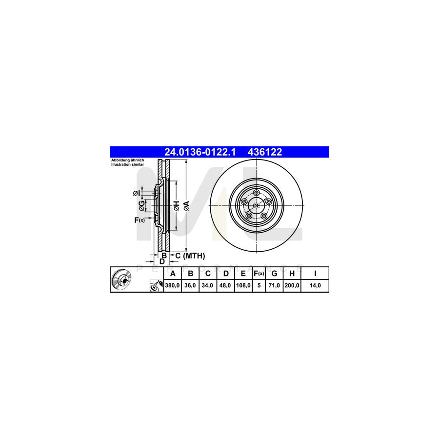 ATE 24.0136-0122.1 Brake Disc Vented, Coated, High-carbon | ML Performance Car Parts