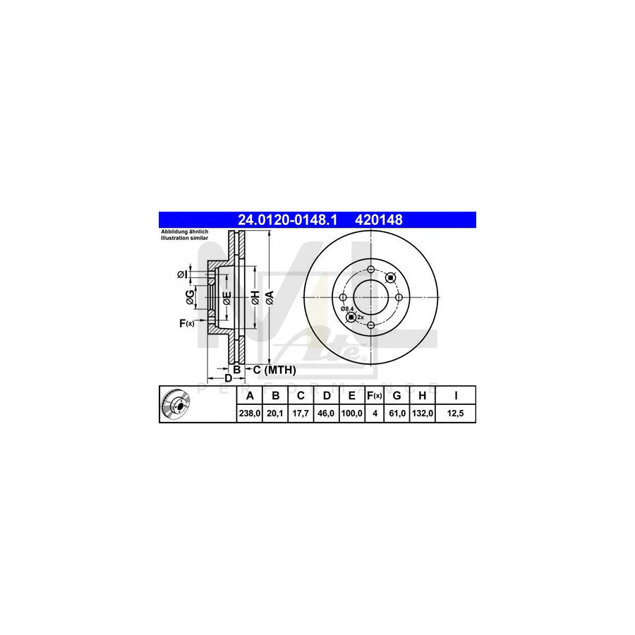 ATE 24.0120-0148.1 Brake Disc Vented | ML Performance Car Parts