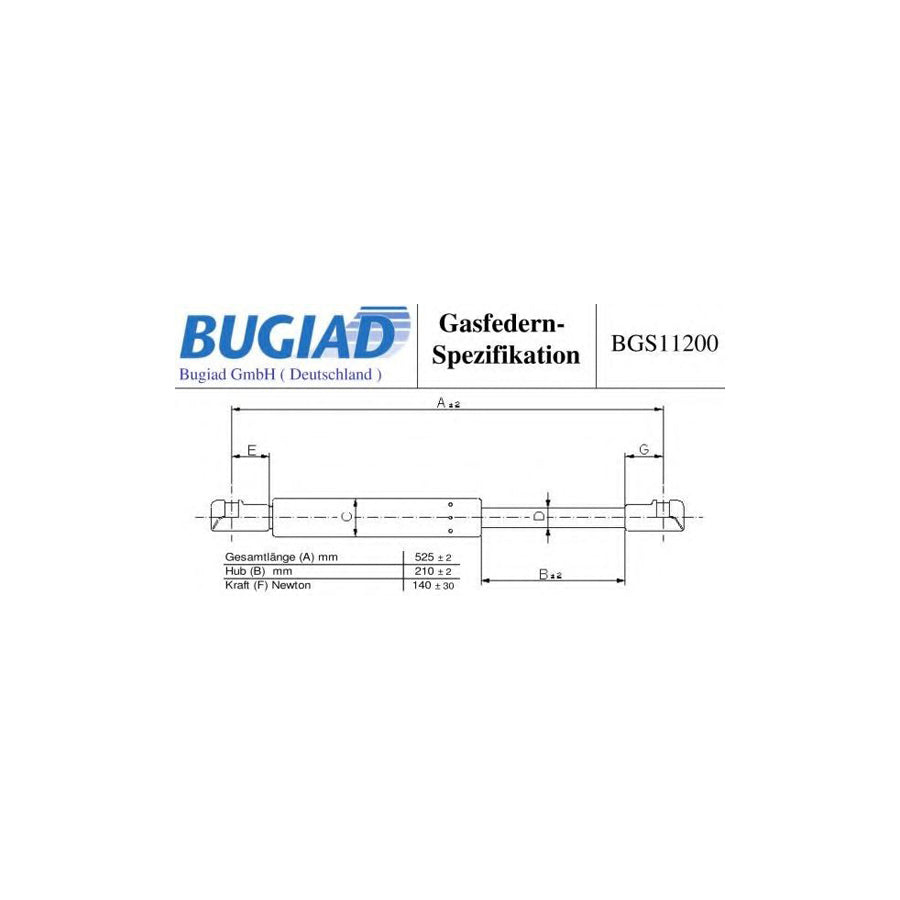 Bugiad BGS11200 Gas Spring, Rear Windscreen For Peugeot 206 Sw (2E/K)