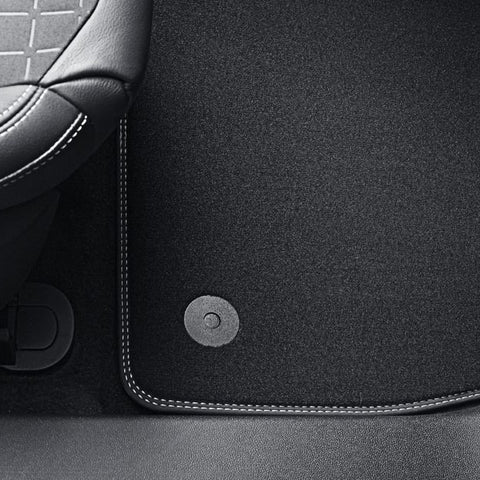 GENUINE FORD 2193982 FIESTA VELOUR FLOOR MATS FRONT, WITH METAL GREY STITCHING AND FITTING HOLES, 2017 - ONWARD | ML Performance UK