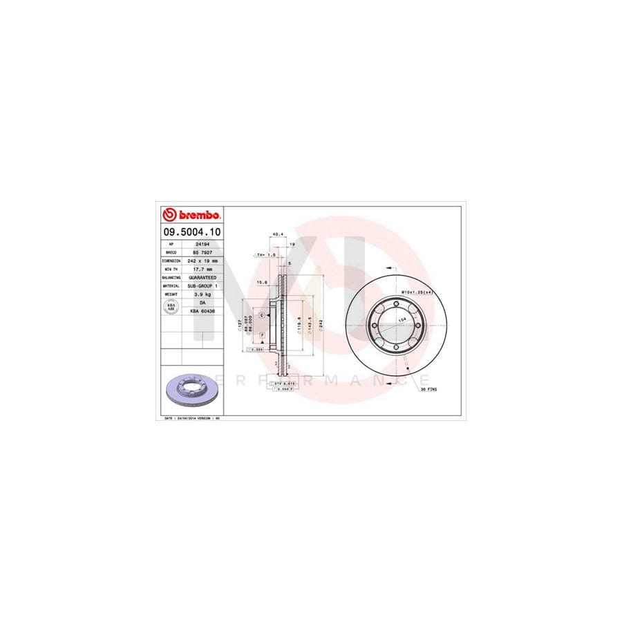 BREMBO 09.5004.10 Brake Disc Internally Vented | ML Performance Car Parts