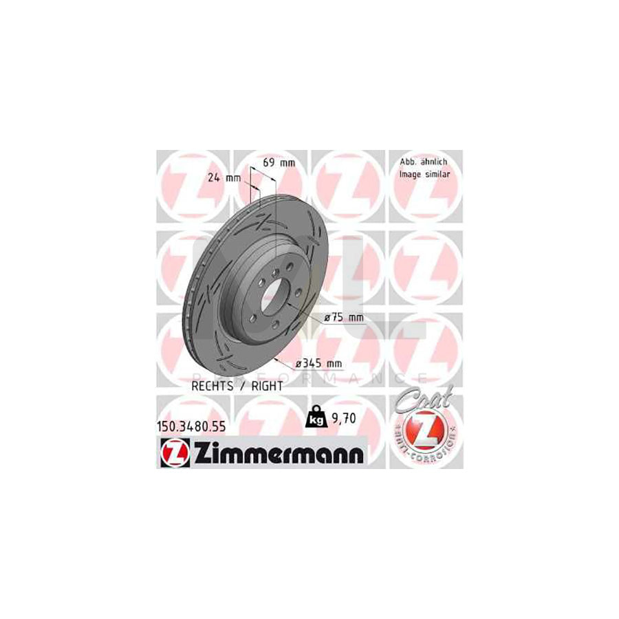 ZIMMERMANN BLACK Z 150.3480.55 Brake Disc Internally Vented, Slotted, Coated, High-carbon | ML Performance Car Parts