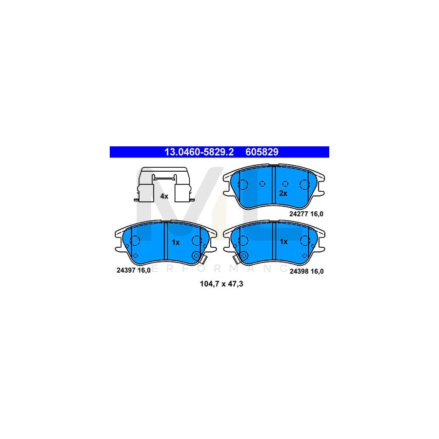 ATE 13.0460-5829.2 Brake pad set for HYUNDAI Amica / Atoz (MX) with acoustic wear warning, with accessories | ML Performance Car Parts