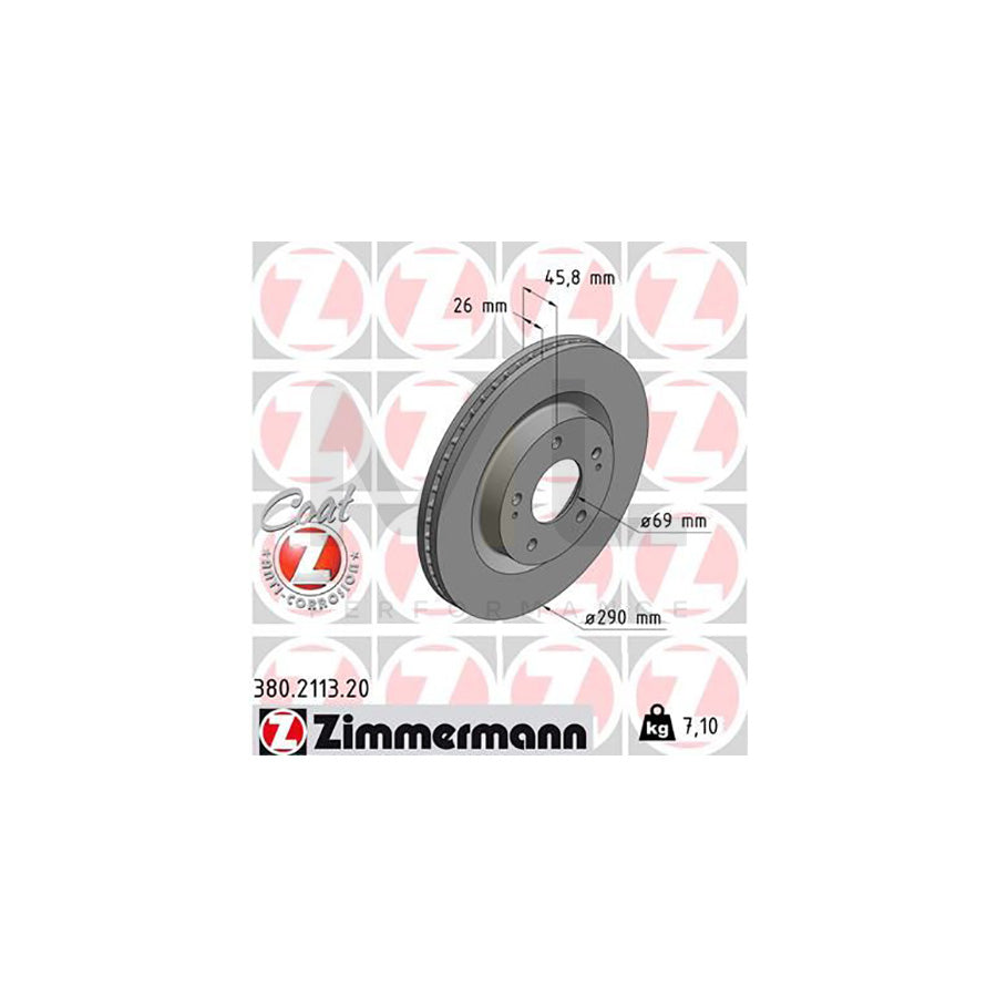 ZIMMERMANN COAT Z 380.2113.20 Brake Disc for MITSUBISHI Grandis (NA4W) Internally Vented, Coated | ML Performance Car Parts