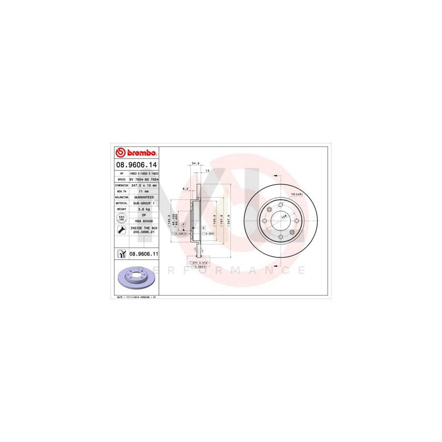 BREMBO 08.9606.14 Brake Disc Solid, with bolts/screws | ML Performance Car Parts