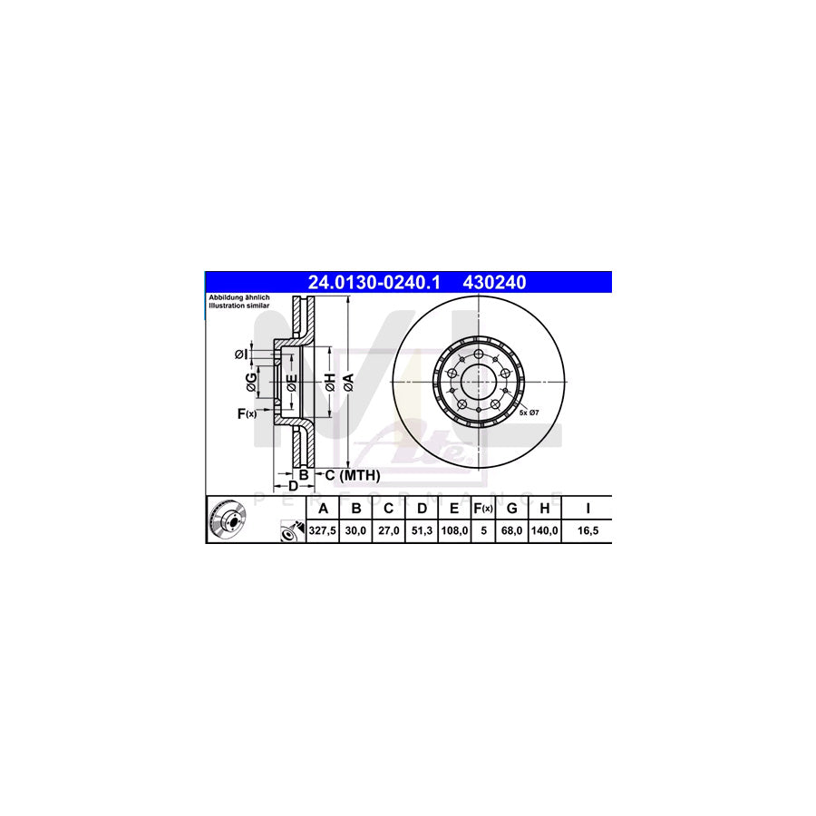 ATE 24.0130-0240.1 Brake Disc for VOLVO XC90 I (C, 275) Vented, Coated, High-carbon | ML Performance Car Parts