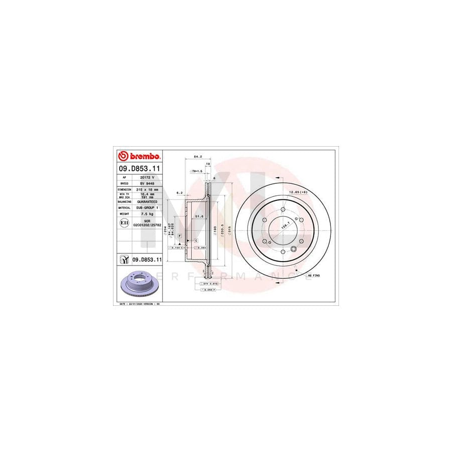 BREMBO 09.D853.11 Brake Disc for MITSUBISHI Pajero Sport III Off-Road (KS) Internally Vented, Coated | ML Performance Car Parts