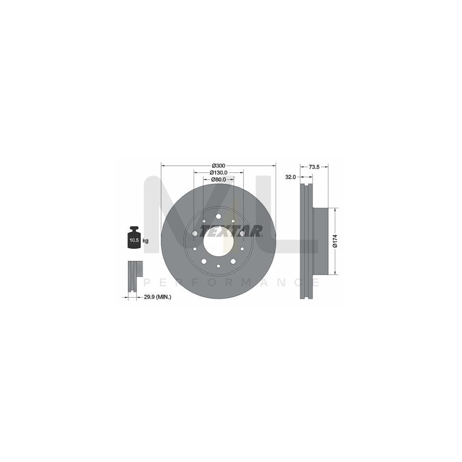 TEXTAR PRO 92157303 Brake Disc Internally Vented, Coated, without wheel hub, without wheel studs | ML Performance Car Parts