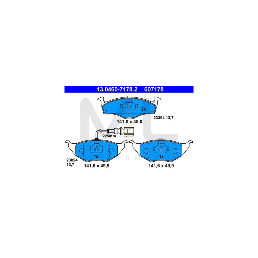 ATE 13.0460-7178.2 Brake pad set for AUDI A2 (8Z0) incl. wear warning contact | ML Performance Car Parts