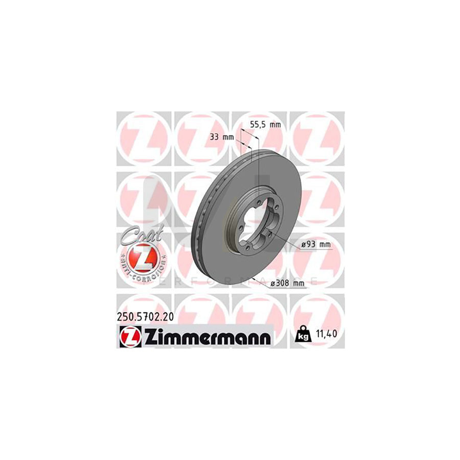 ZIMMERMANN 250.5702.20 Brake Disc Internally Vented, Coated | ML Performance Car Parts