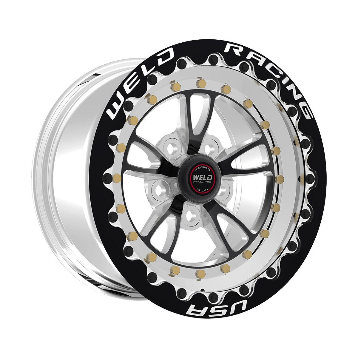 Weld 793B58276F Full Throttle Beadlock Wheel 15x8 5x4.75 ET-25 BS3.5 Black Center - Polished Shell