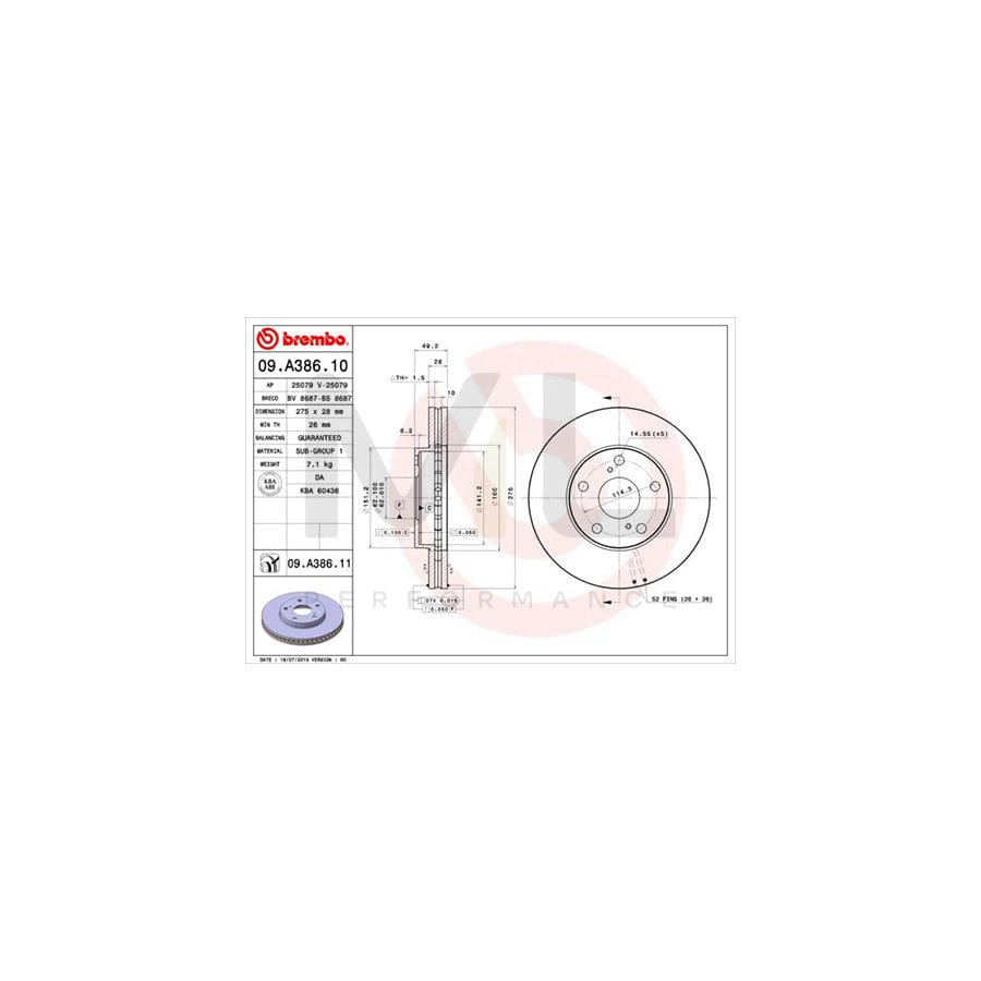 BREMBO COATED DISC LINE 09.A386.11 Brake Disc Internally Vented, Coated | ML Performance Car Parts