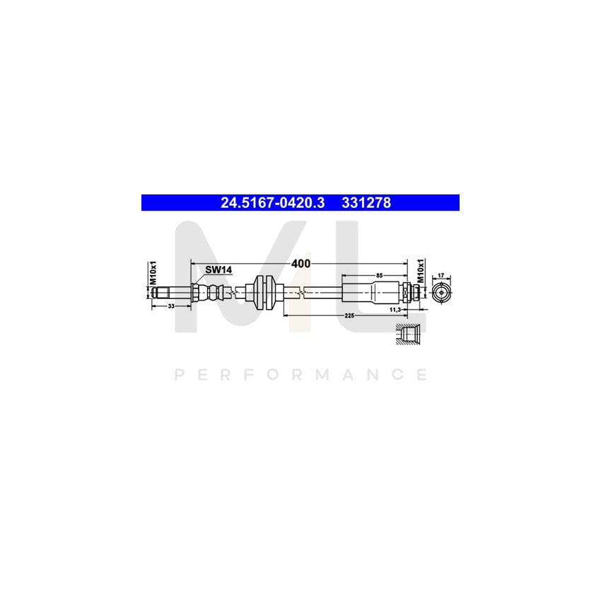 ATE 24.5167-0420.3 Brake Hose for FORD Focus C-Max (DM2) 400mm, M10x1 | ML Performance Car Parts