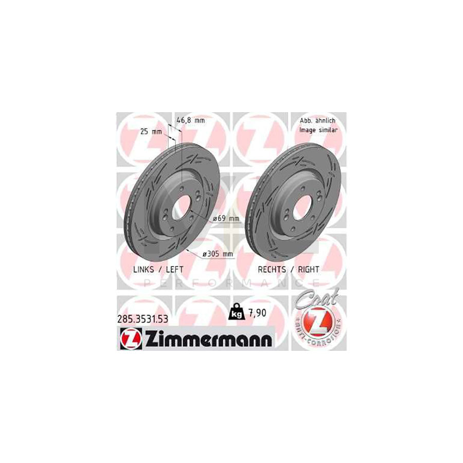 ZIMMERMANN 285.3531.53 Brake Disc Internally Vented, Slotted, Coated | ML Performance Car Parts