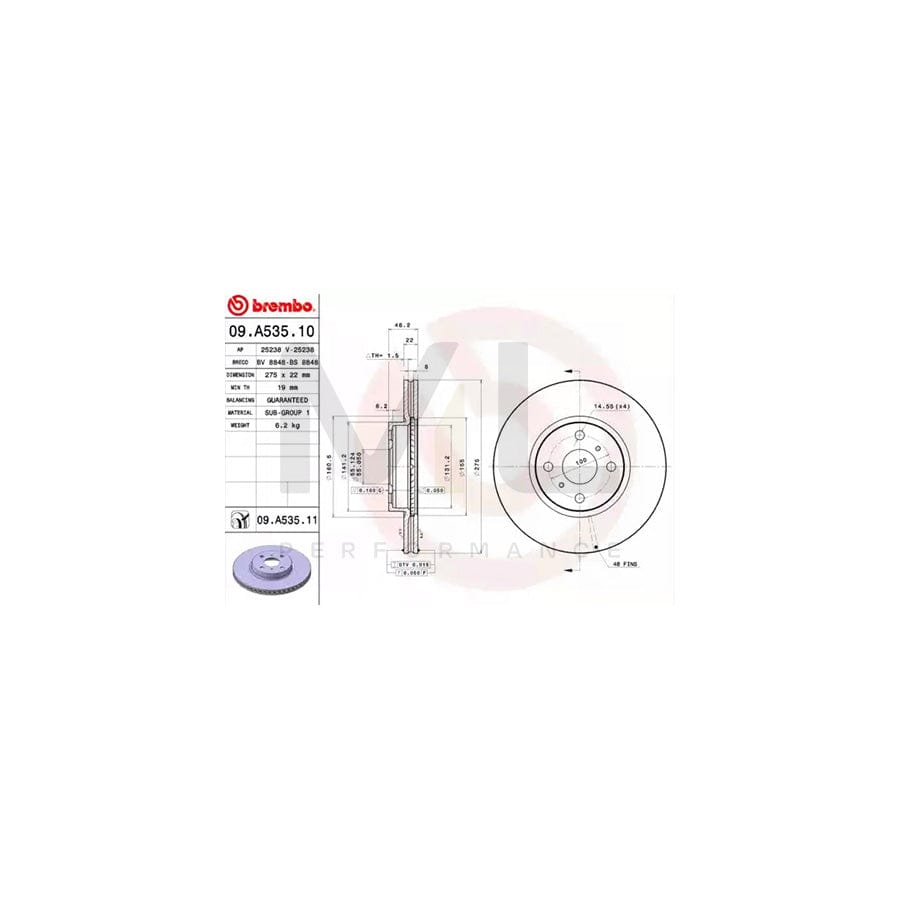 BREMBO COATED DISC LINE 09.A535.11 Brake Disc Internally Vented, Coated | ML Performance Car Parts