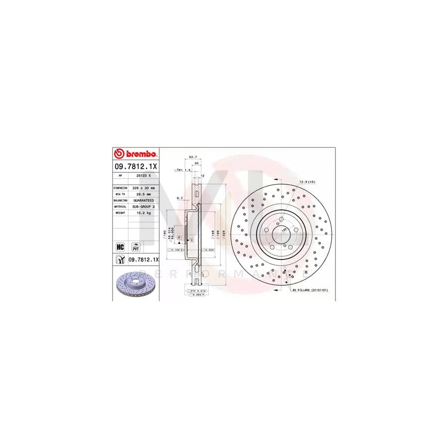 BREMBO XTRA LINE 09.7812.1X Brake Disc for SUBARU IMPREZA Perforated / Vented, Coated, High-carbon | ML Performance Car Parts