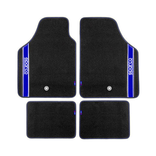 SPARCO STRADA 03763BBS Floor mat set Front and Rear, Black, Blue | ML Performance Car Parts