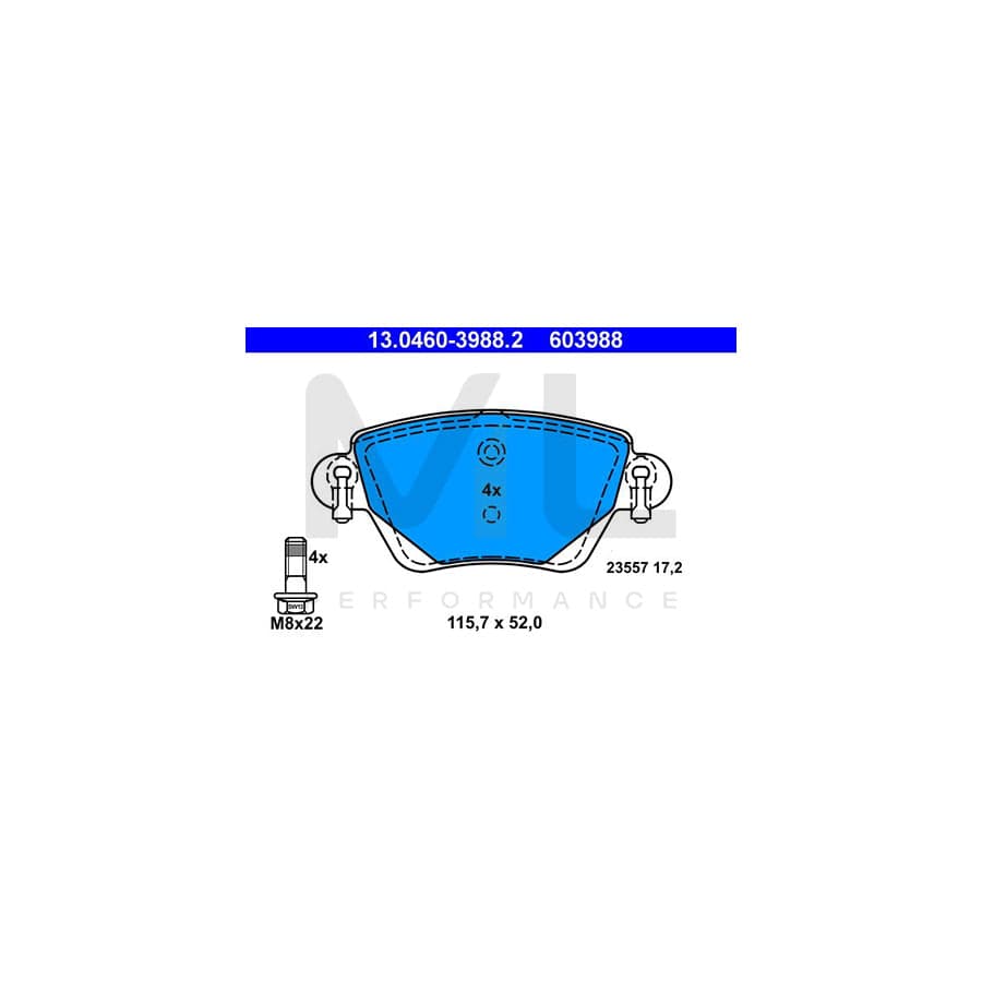 ATE 13.0460-3988.2 Brake pad set excl. wear warning contact, not prepared for wear indicator, with brake caliper screws | ML Performance Car Parts