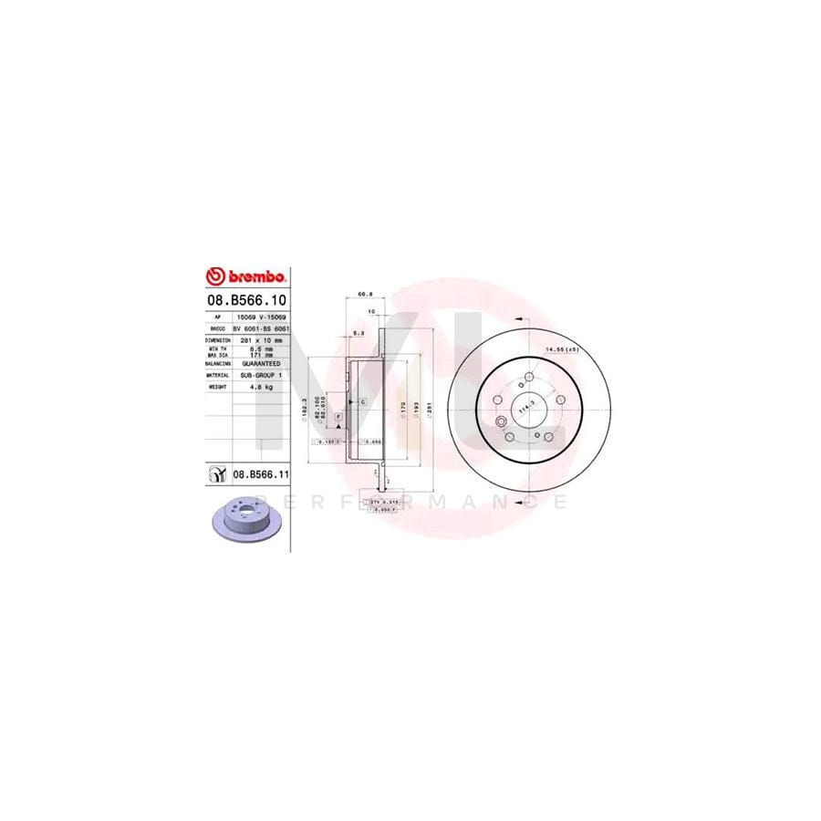 BREMBO 08.B566.10 Brake Disc Solid | ML Performance Car Parts