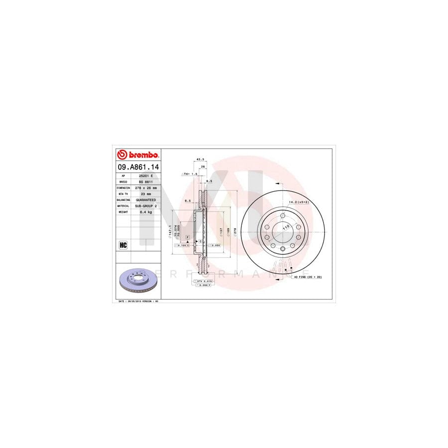 BREMBO 09.A861.14 Brake Disc Internally Vented, High-carbon | ML Performance Car Parts