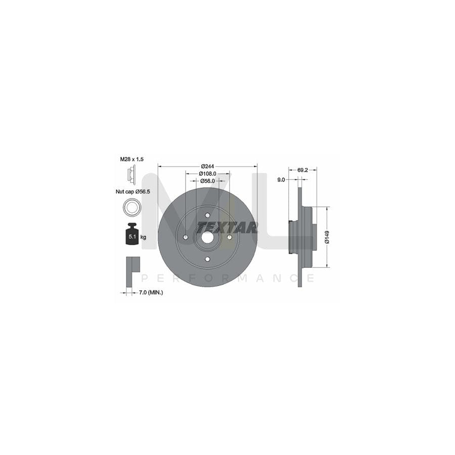 TEXTAR 92305403 Brake Disc Solid, Coated, with integrated magnetic sensor ring, with wheel bearing, with wheel hub | ML Performance Car Parts