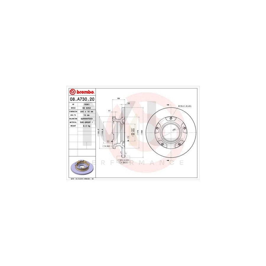 BREMBO 08.A730.20 Brake Disc for FORD TRANSIT Solid, with ABS sensor ring | ML Performance Car Parts