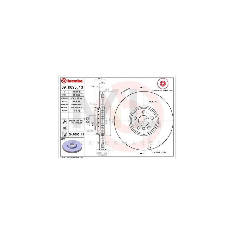 BREMBO 09.D895.13 Brake Disc Internally Vented, Coated, High-carbon, with bolts/screws | ML Performance Car Parts