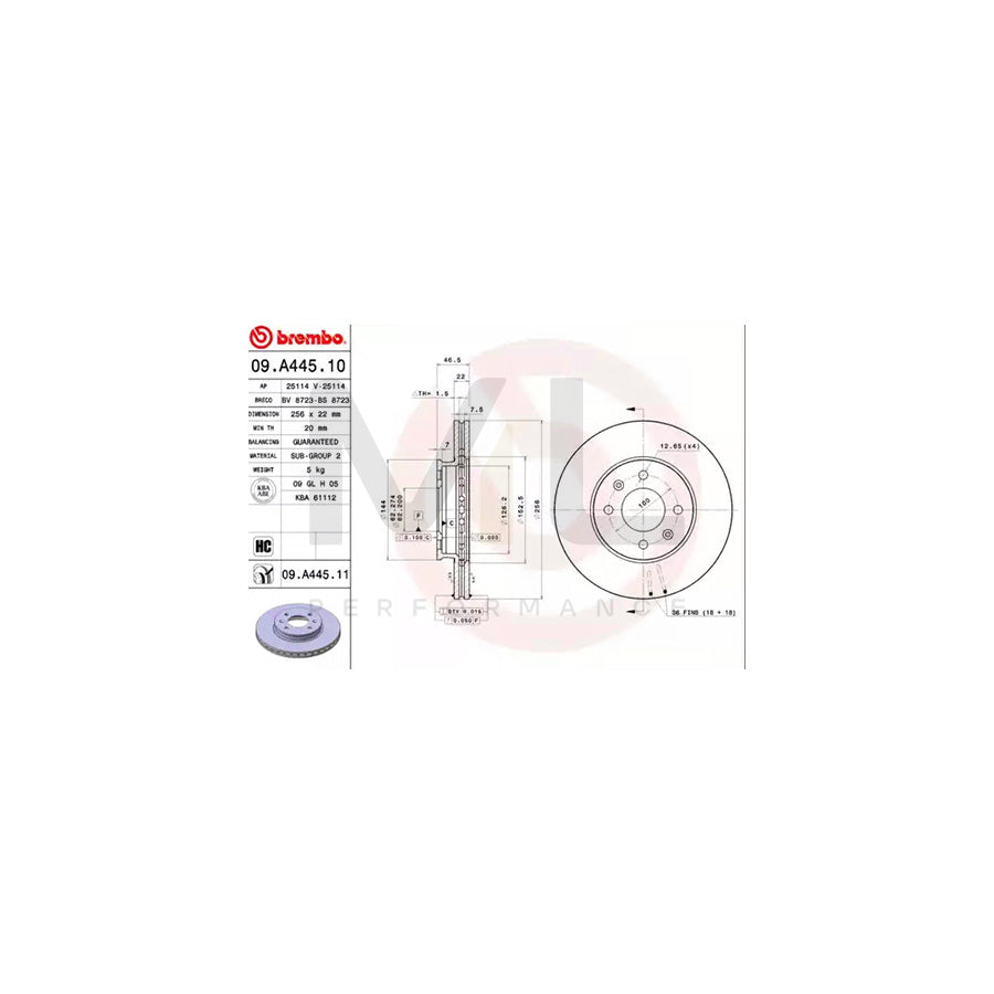 BREMBO COATED DISC LINE 09.A445.11 Brake Disc Internally Vented, Coated, High-carbon | ML Performance Car Parts