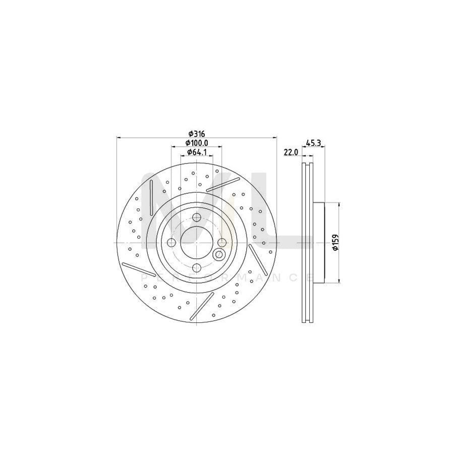 HELLA PRO High Carbon 8DD 355 123-471 Brake Disc Internally Vented, Perforated, Slotted, Coated, High-carbon, without wheel hub, without wheel studs | ML Performance Car Parts