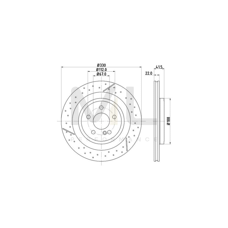 HELLA 8DD 355 126-441 Brake Disc Internally Vented, Perforated, Coated, High-carbon, without wheel hub, without wheel studs | ML Performance Car Parts