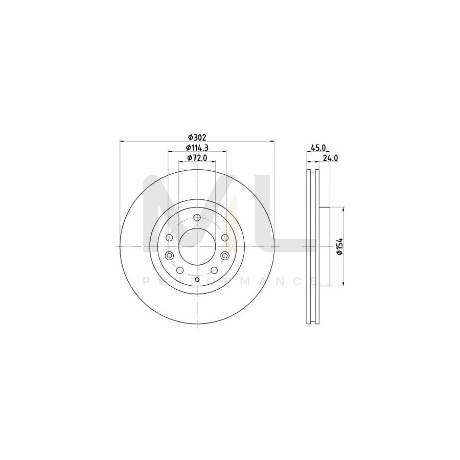 HELLA PRO 8DD 355 120-301 Brake Disc for MAZDA RX-8 (SE, FE) Internally Vented, Coated, without wheel hub, without wheel studs | ML Performance Car Parts