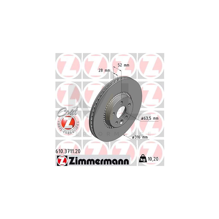 ZIMMERMANN COAT Z 610.3711.20 Brake Disc Externally Vented, Coated | ML Performance Car Parts