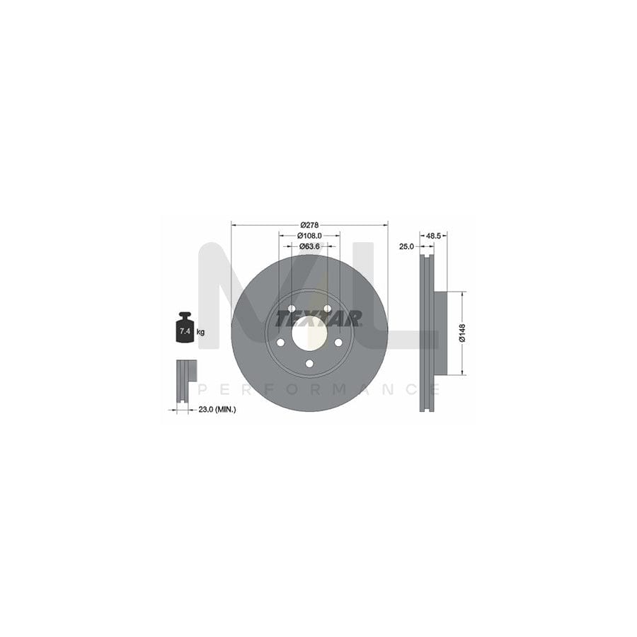 TEXTAR PRO 92141203 Brake Disc Internally Vented, Coated, without wheel hub, without wheel studs | ML Performance Car Parts