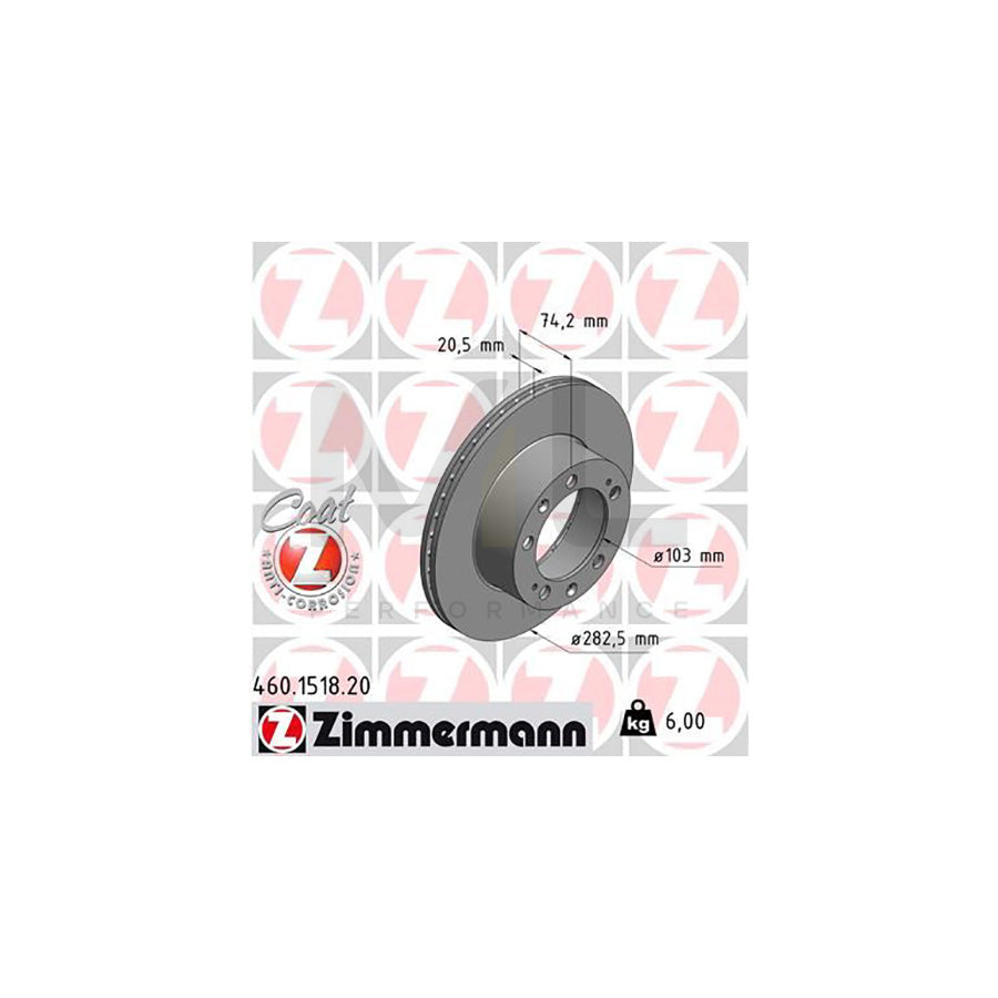 ZIMMERMANN COAT Z 460.1518.20 Brake Disc for PORSCHE 944 Coupe Internally Vented, Coated | ML Performance Car Parts