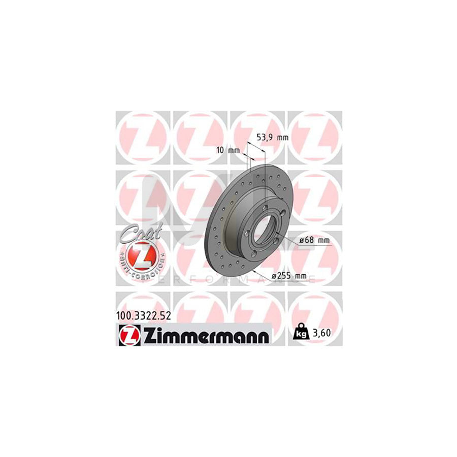 ZIMMERMANN SPORT COAT Z 100.3322.52 Brake Disc for AUDI A6 Perforated, Solid, Coated | ML Performance Car Parts