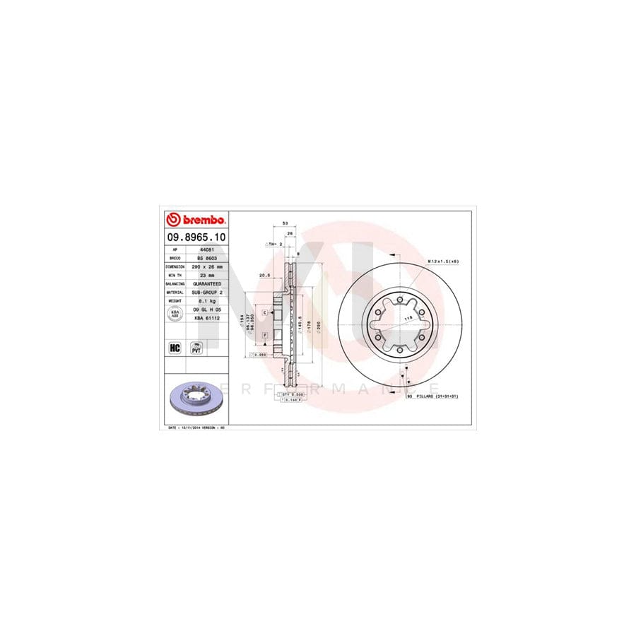 BREMBO 09.8965.10 Brake Disc Internally Vented, High-carbon | ML Performance Car Parts