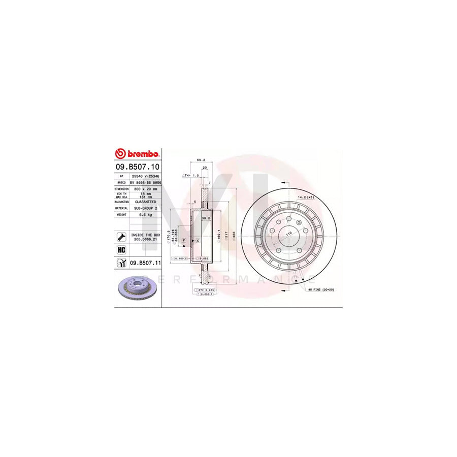 BREMBO 09.B507.10 Brake Disc for SAAB 9-5 Internally Vented, High-carbon, with bolts/screws | ML Performance Car Parts