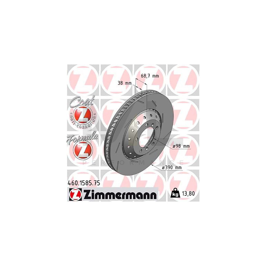 ZIMMERMANN FORMULA Z COAT Z 460.1585.75 Brake Disc for PORSCHE Panamera (970) Slotted, Two-piece brake disc, Vented, Coated, Alloyed / High-carbon | ML Performance Car Parts