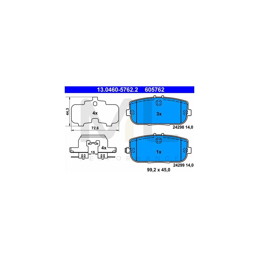 ATE 13.0460-5762.2 Brake pad set with acoustic wear warning, with anti-squeak plate, with accessories | ML Performance Car Parts