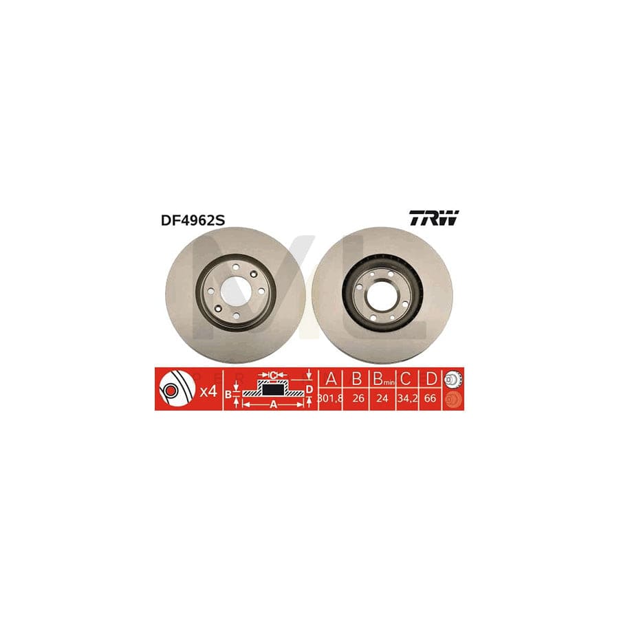 TRW DF4962S Brake Disc Vented, Painted | ML Performance Car Parts