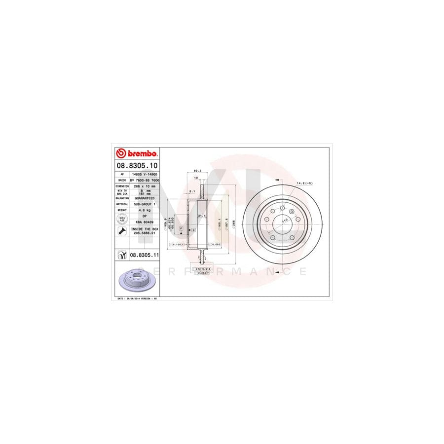 BREMBO 08.8305.10 Brake Disc for SAAB 9-5 Solid, with bolts/screws | ML Performance Car Parts