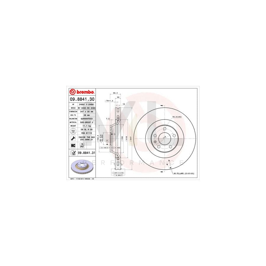 BREMBO COATED DISC LINE 09.8841.31 Brake Disc for AUDI A6 Internally Vented, Coated, High-carbon, with bolts/screws | ML Performance Car Parts