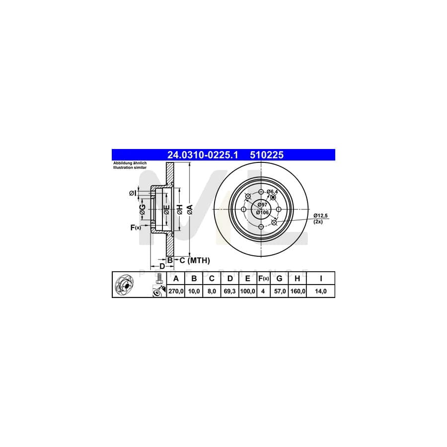 ATE PowerDisc 24.0310-0225.1 Brake Disc for OPEL VECTRA Solid, Coated, with bolts/screws | ML Performance Car Parts