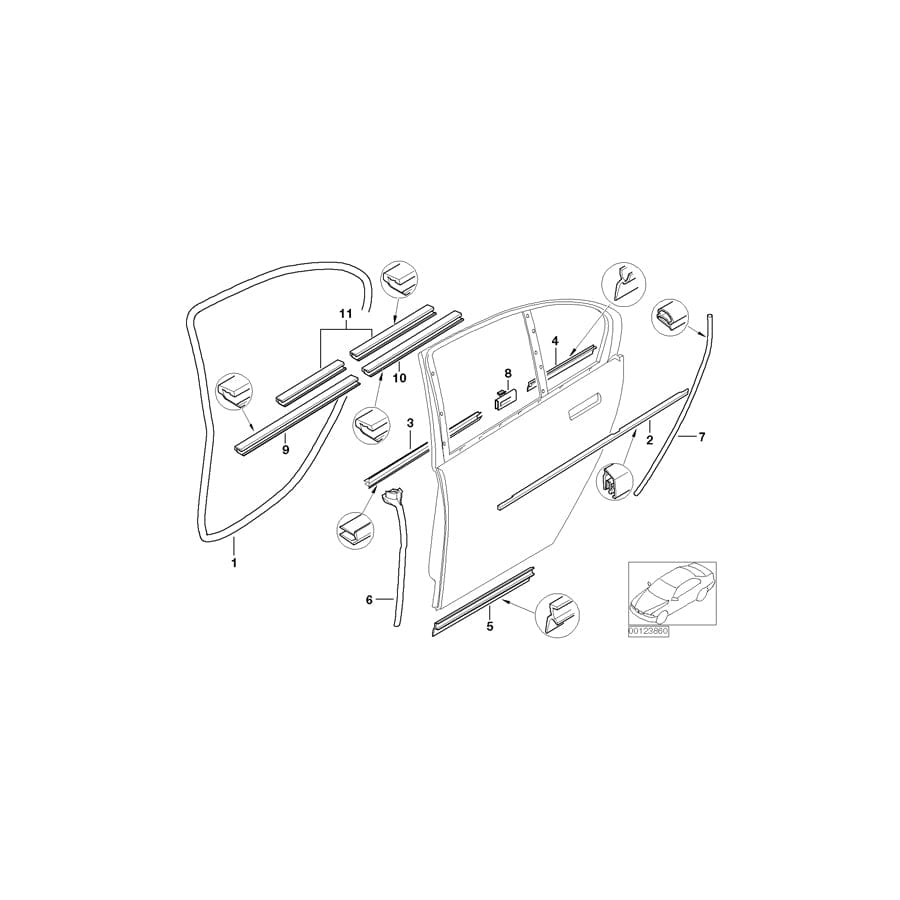 Genuine BMW 51228223703 E65 Door Weatherstrip Rear (Inc. 730d, 745d & 735i) | ML Performance UK Car Parts