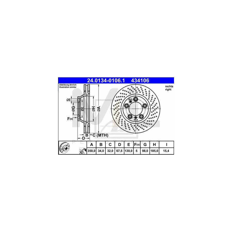 ATE 24.0134-0106.1 Brake Disc for PORSCHE 911 Coupe (997) Perforated / Vented, Coated, Alloyed / High-carbon | ML Performance Car Parts