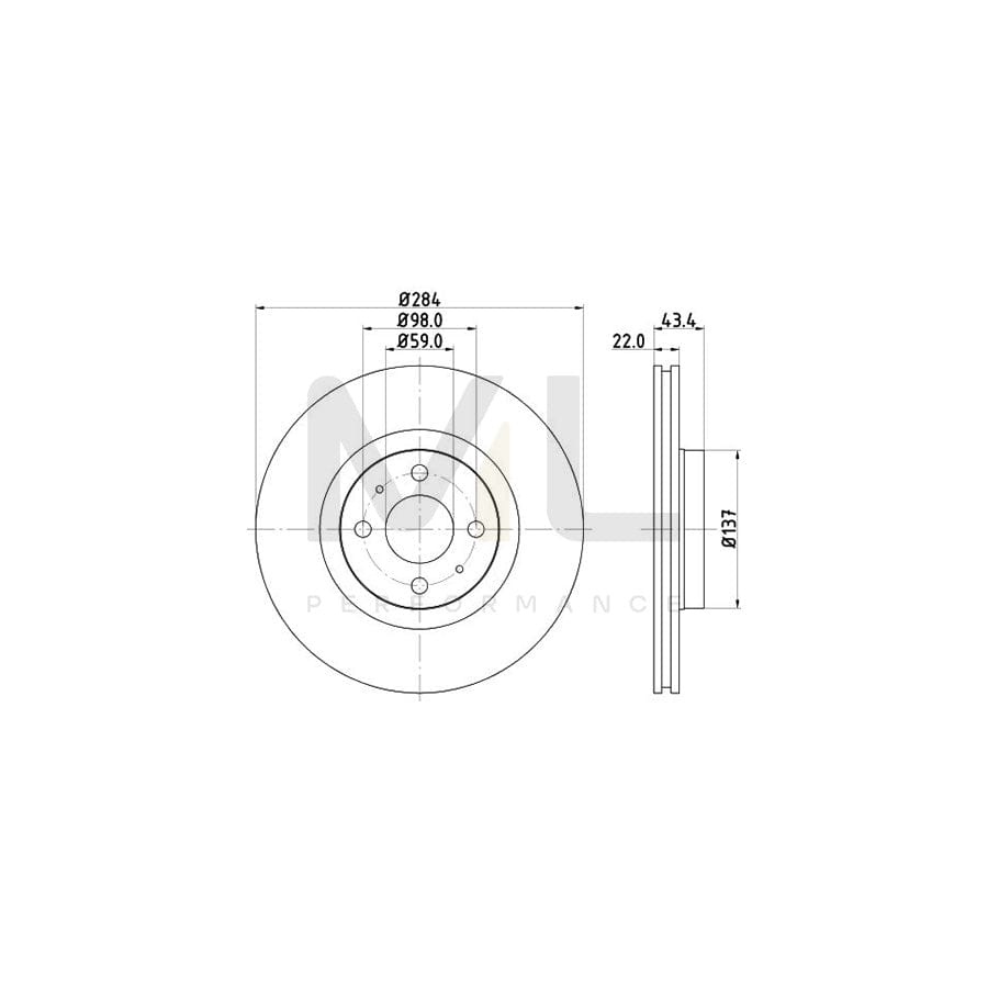 HELLA PRO 8DD 355 102-391 Brake Disc Internally Vented, Coated, without wheel hub, without wheel studs | ML Performance Car Parts