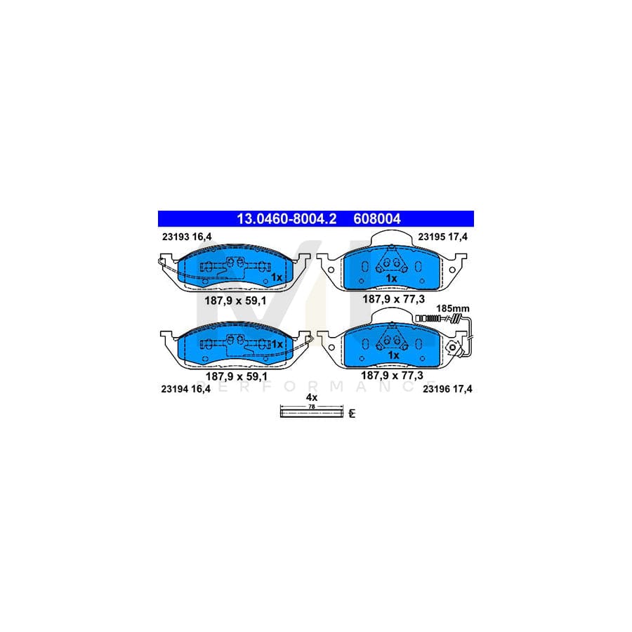 ATE 13.0460-8004.2 Brake pad set suitable for MERCEDES-BENZ ML-Class (W163) incl. wear warning contact, with accessories | ML Performance Car Parts